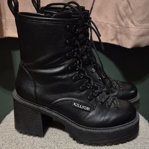 Killstar Black Lace-Up/Zipper Platform Boots